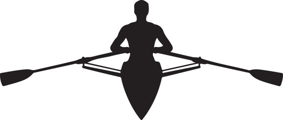 Overhead silhouette of a single scull rower in a racing shell with oars extended on white background © FATEMA BEGUM