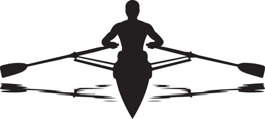Overhead silhouette of a single scull rower in a racing shell with oars extended on white background © FATEMA BEGUM