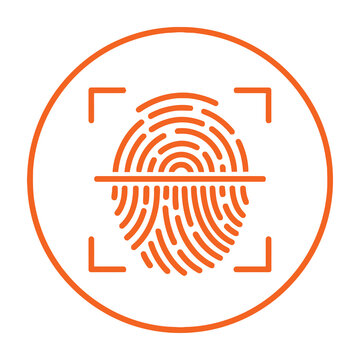 Fingerprint scan logo with orange design