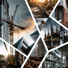 Fototapeta premium a montage of Construction and Building Techniques images in a grid formation separated by a white keyline creating a dynamic layout