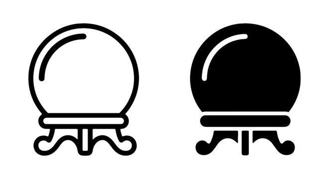 Magic crystal ball vector icons, mystical fortune teller glass sphere, occult divination symbols
