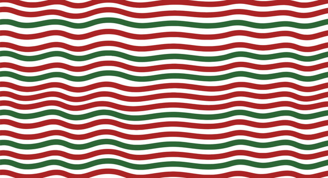 Seamless pattern with horizontal wavy lines in red and dark green colors on white background for holiday wrapping paper textile print and festive decoration.