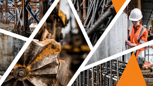 a montage of Construction and Building Techniques images in a grid formation separated by a white keyline creating a dynamic layout