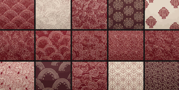 Red and brown patterned squares collage background texture