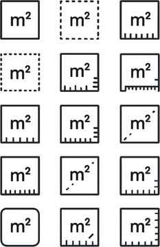 Square meter measurement units, area calculation symbols