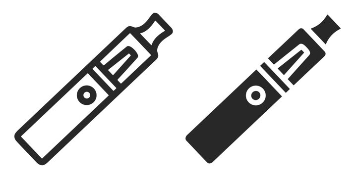 Black and white vape pen icons in outline and filled styles on transparent background
