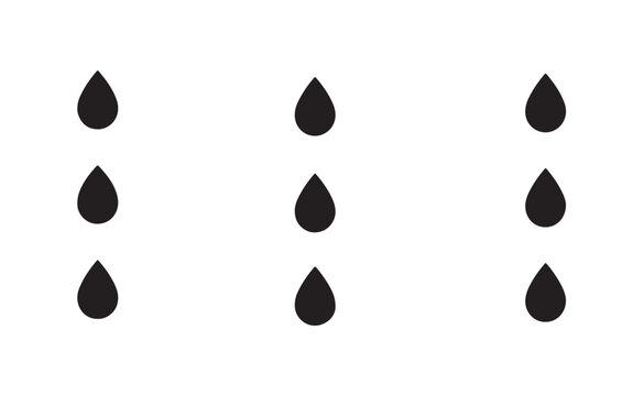 Set of dark water drop icons on grey background.