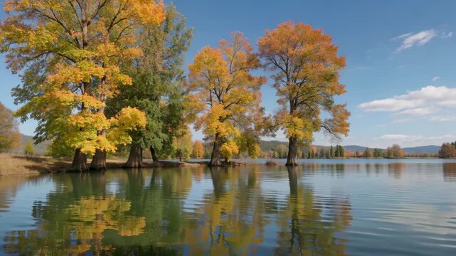 Autumn lakeside trees natural scenery autumn lakeside reflections