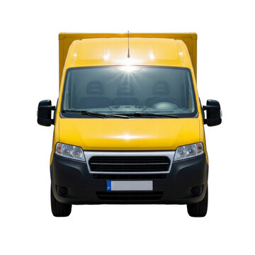 Yellow delivery van front view
