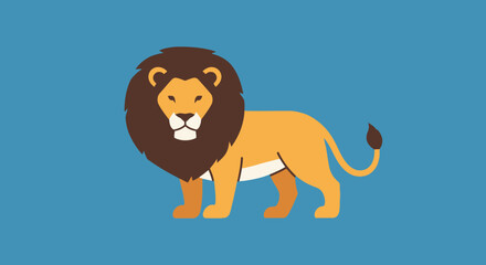 Flat design lion with dark mane standing on blue background © jord