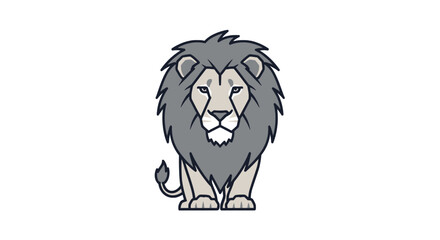 Frontal view of a stoic grey lion with a dark mane © jord