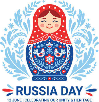 Russia Day vector illustration with beautiful traditional matryoshka doll