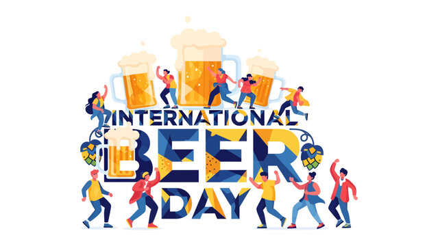 International Beer Day Celebration: People joyfully celebrating International Beer Day with large mugs of beer and hop decorations, embracing the spirit of camaraderie and festivity.