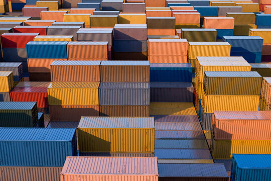 3D color container maze pattern with cargo stacks