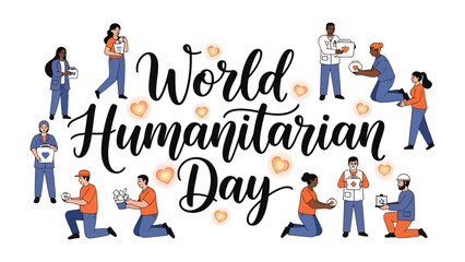 Fototapeta premium World Humanitarian Day Celebration: A diverse group of people comes together to honor World Humanitarian Day, showcasing acts of kindness, empathy.