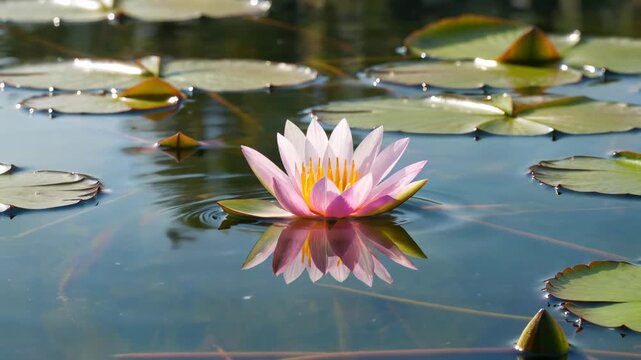 Pink water lilies blooming in the water The tranquil beauty of the lotus pond
