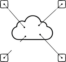 Fototapeta premium Distributed cloud network structure with connection points to external square nodes.