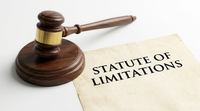 Statute of limitations legal documentation with a wooden gavel on a white background.