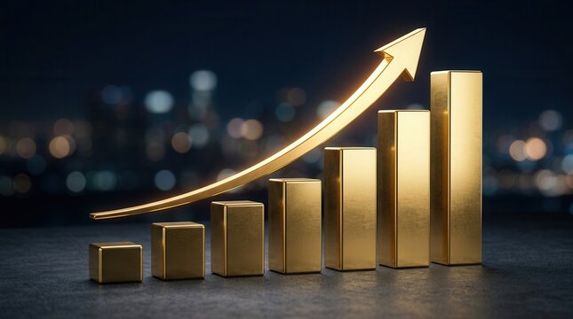 Gold bar chart showing business scalability and revenue growth.