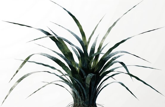Green Ornamental Grass Plant with Long Pointed Leaves Isolated on White Background for Interior Design and Landscaping