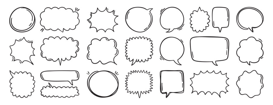 Hand drawn sketch speech bubble elements doodle dialog frames
