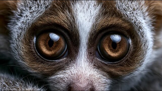 Extreme Close-up of a Slow Loris's Big, Expressive Eyes
