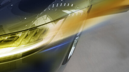 Close-up of Golden LED Headlight on Modern Car © nana