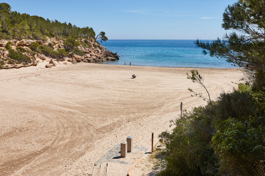 Tranquil mediterranean beach in Tarragona. Cala Forn. Catalonia, Spain