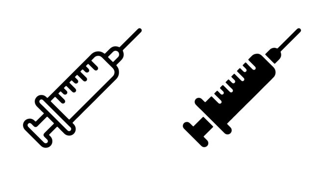 Medical Syringe Icons, Healthcare Injection Tools, Vaccination Equipment Vector Set
