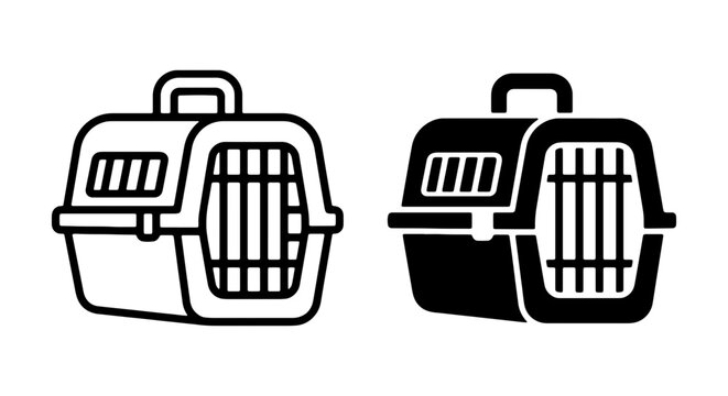 Pet Carrier Icons, Animal Transport Crate, Travel Kennel Vector Set, Pet Care Graphics