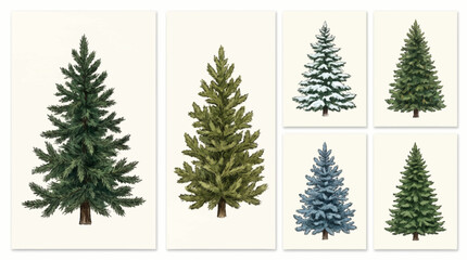 Obraz premium A collection of various pine tree illustrations.