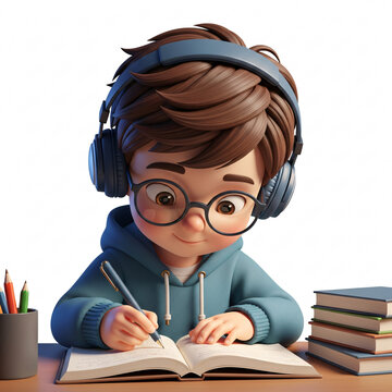 boy reading doing homework