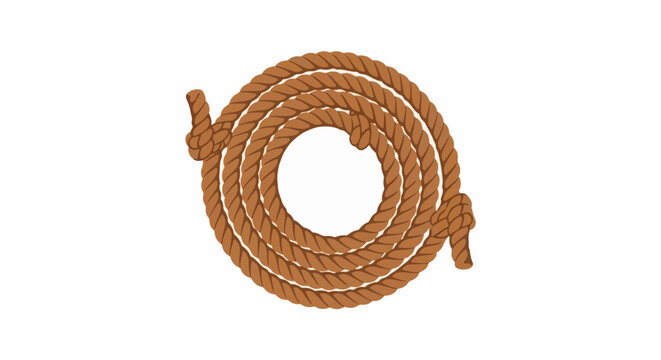 Coiled brown rope with tied ends forming a circular shape