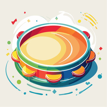 Colorful Tambourine Illustration with Confetti