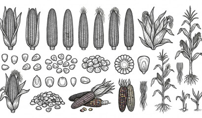 Hand drawn corn sketch vector illustration with detailed agricultural botanical elements © MstLima