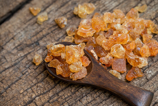 Close up Indian gum arabic (edible gum / tragacanth) in a bowl &ndash; horizontal Shot