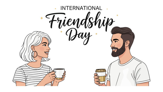 International Friendship Day Celebration: A warm depiction of friendship, featuring a man and woman sharing a moment over coffee, celebrating International Friendship Day.