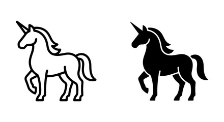 Fototapeta premium Unicorn Icons, Mythical Creature Vector Graphics, Fantasy Horse Silhouettes, Magical Animal Symbols