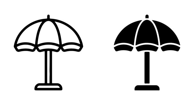Beach Umbrella Icons, Sun Shade Vector Graphics, Outdoor Parasol Symbols, Summer Protection Set