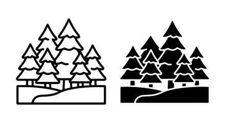 Forest Icons, Pine Trees, Evergreen Landscape, Nature Vector Graphics © Riya