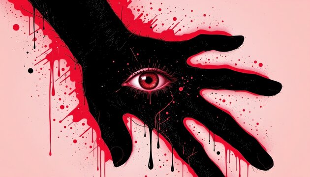 Mystic Hand with Eye Against Vibrant Red Background