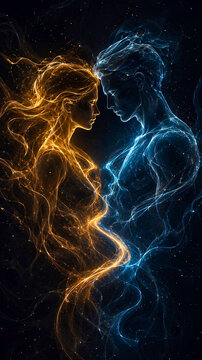 Cosmic Soul Connection Abstract Energy Couple Illustration