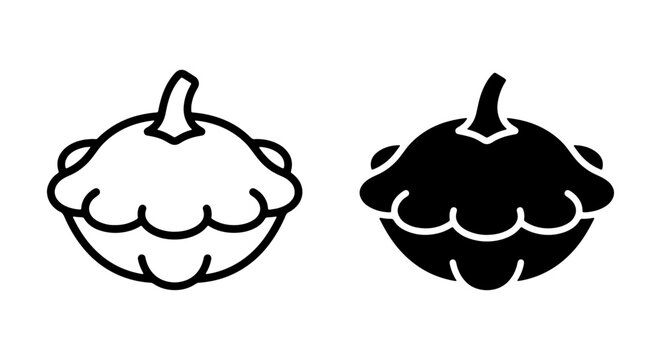 Pattypan Squash Icons, Summer Squash Vector Graphics, Scalloped Vegetable Illustrations, Healthy Food Symbols