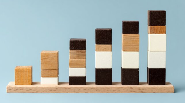 Stacked blocks form an increasing bar chart against a pale blue background
