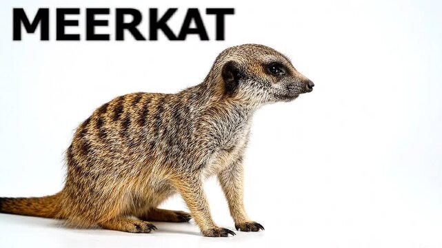 Curious meerkat standing alert on hind legs observing surroundings with intense focus wildlife footage in studio setting