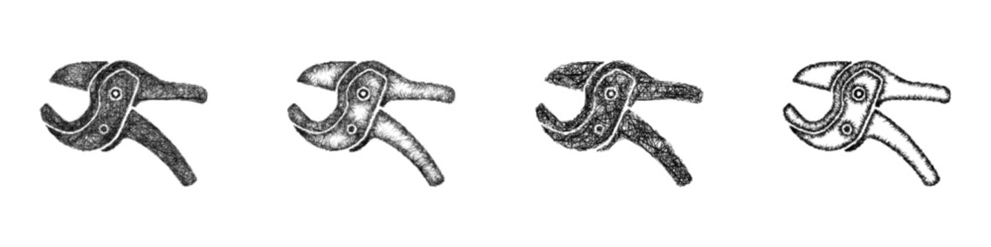 Black and white sketch pex cutter icon design set