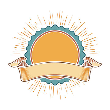 Vintage badge emblem with ribbon