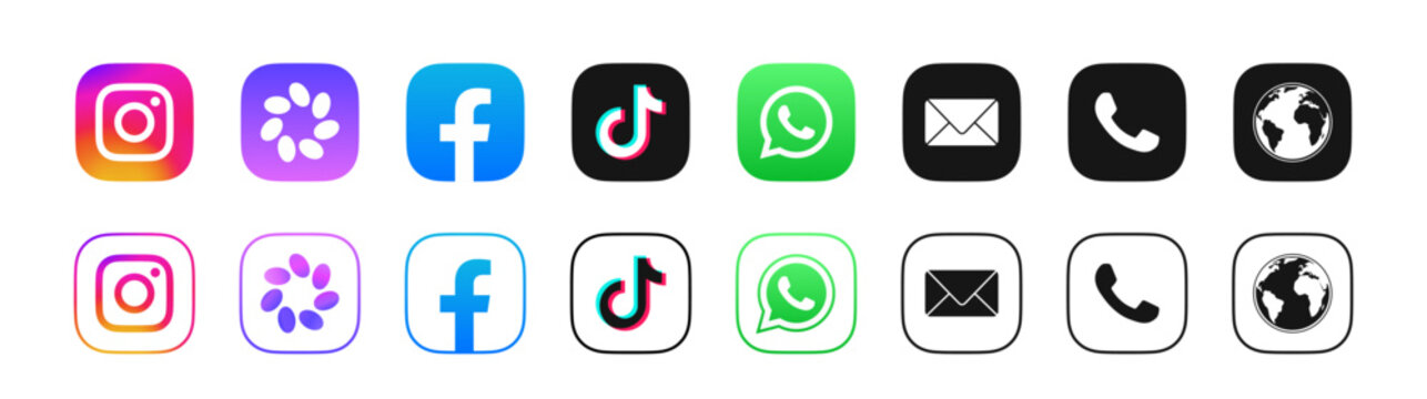 Social media 2027 icon logo vector set. Facebook, Google Maps, TikTok, gmail, WhatsApp, Instagram, Google.