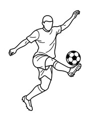 Naklejka premium Male Soccer Player Outline Vector Icon, Football Athlete Kicking Ball Line Art Illustration, Sports Training Symbol, Professional Footballer Silhouette, Editable Stroke Clip Art