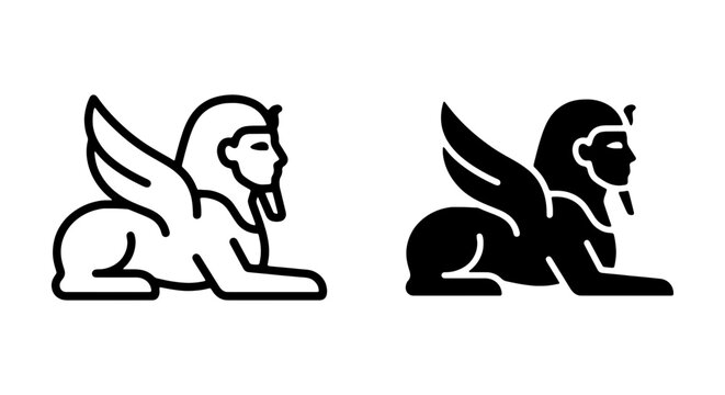 Winged Sphinx Icons, Ancient Egyptian Mythology, Mythical Creature Vector Art